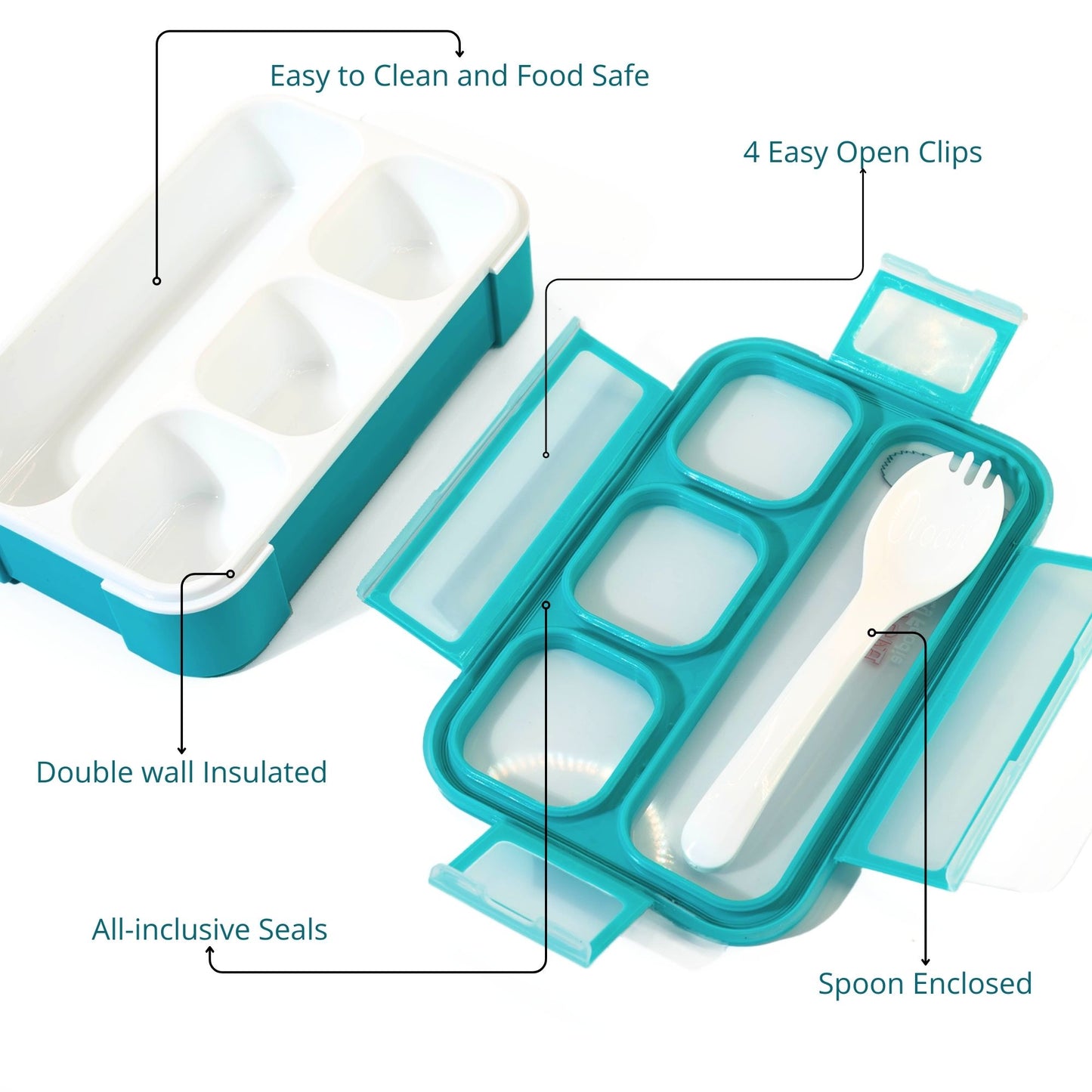 2 Pack, 4-Compartment Leakproof Lunch Containers for Toddlers 530ml 2 Colors