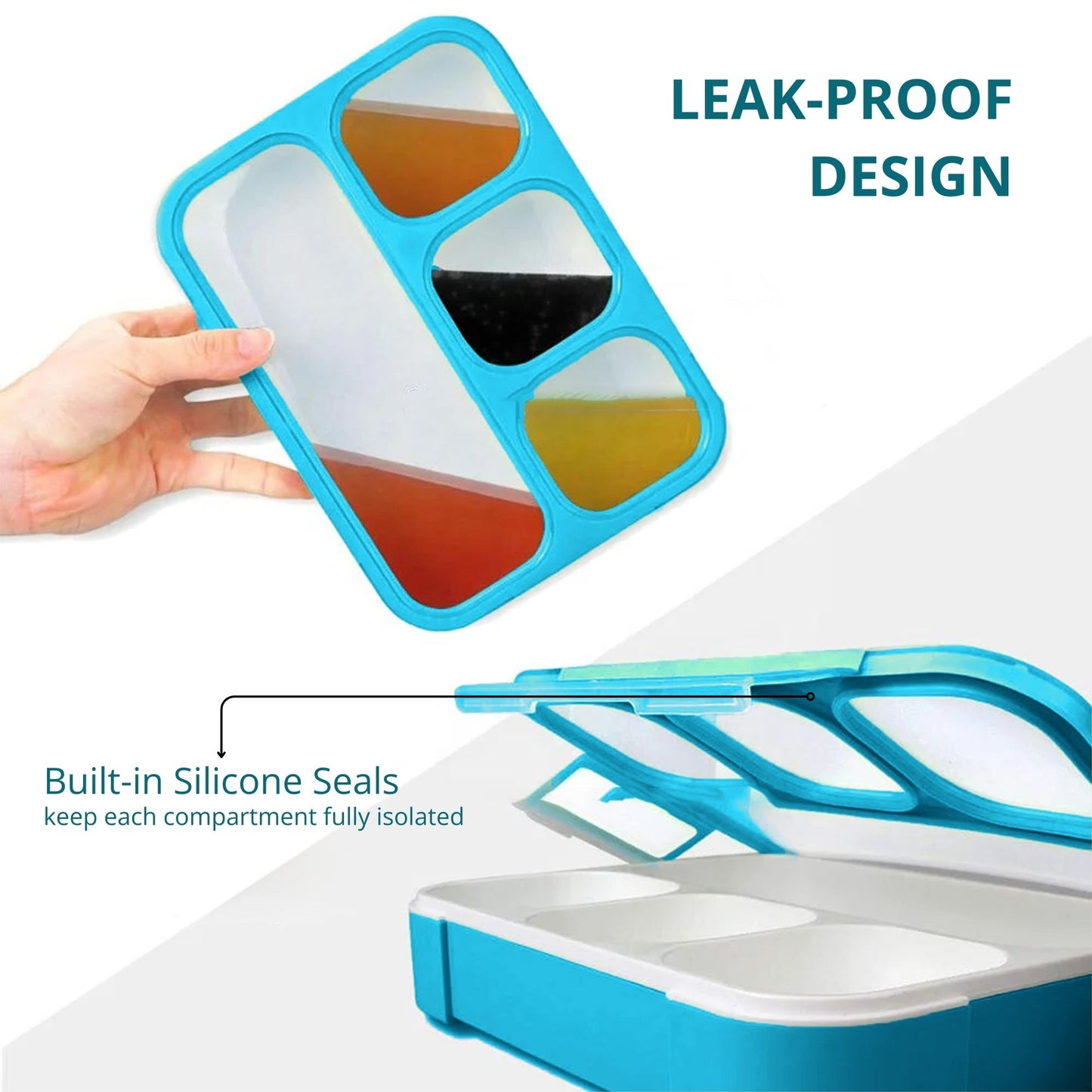 2 Pack, 4-Compartment Leakproof Lunch Containers for Toddlers 530ml 2 Colors