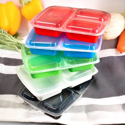 10 Pack 3-Compartment Reusable Meal Prep Containers Green [942ml] - Jugglebox Australia