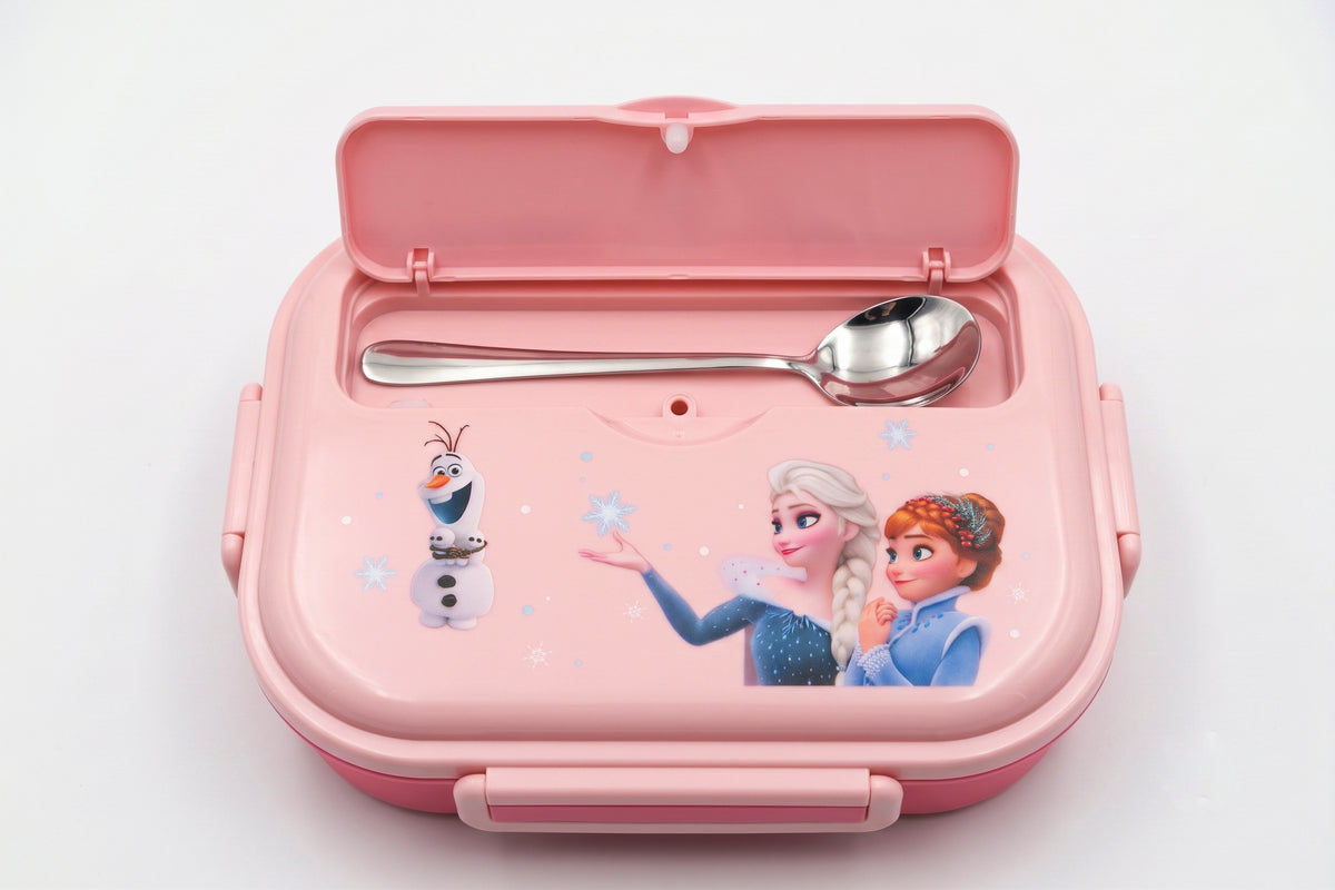 Bento Lunch Box with Stainless Steel Compartments, Spoon & Snack Container