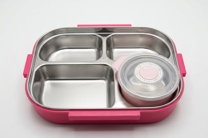 Bento Lunch Box with Stainless Steel Compartments, Spoon & Snack Container