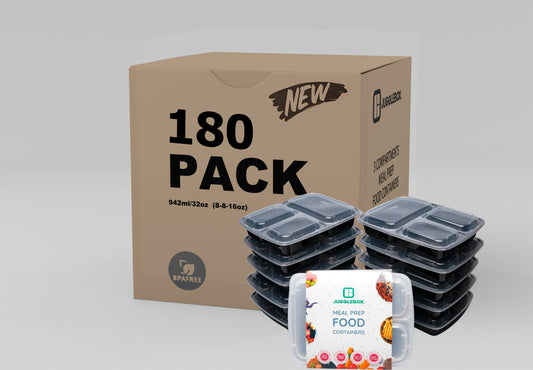 180 X Three Compartment Meal Prep Container Bulk Saving Pack
