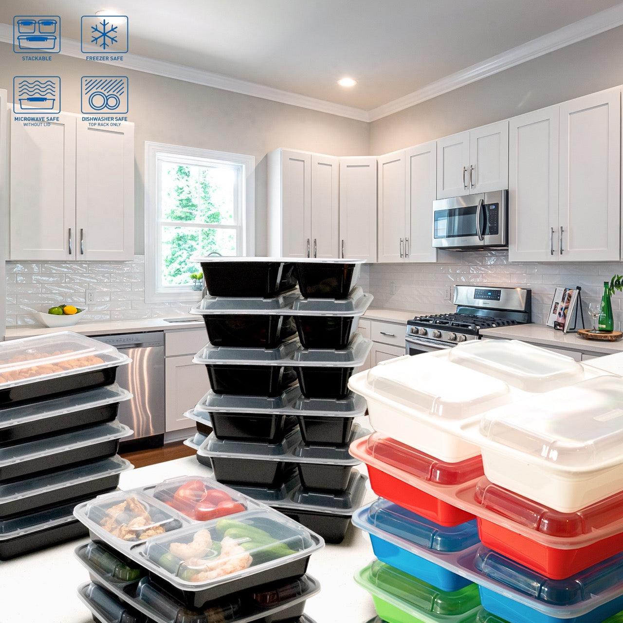 10 Pack 3-Compartment Reusable Meal Prep Containers White [942ml] - Jugglebox Australia