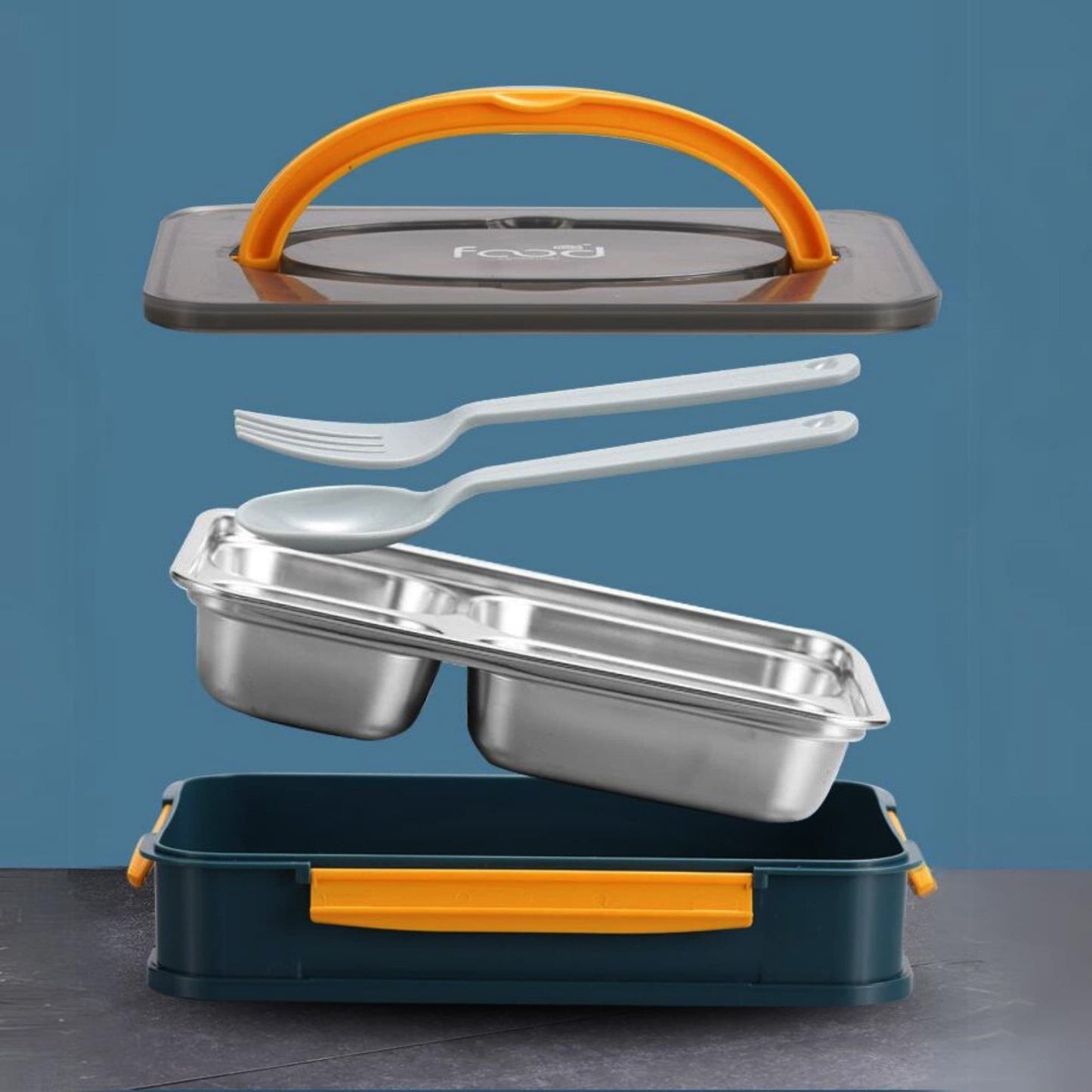 3-Compartment Stainless Steel Lunch Box with Leak-Proof Lid 1000 ml