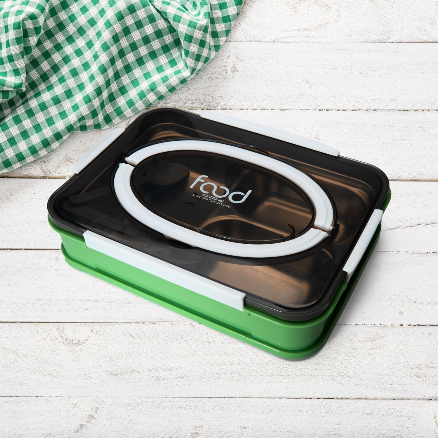 3-Compartment Stainless Steel Lunch Box with Leak-Proof Lid 1000 ml