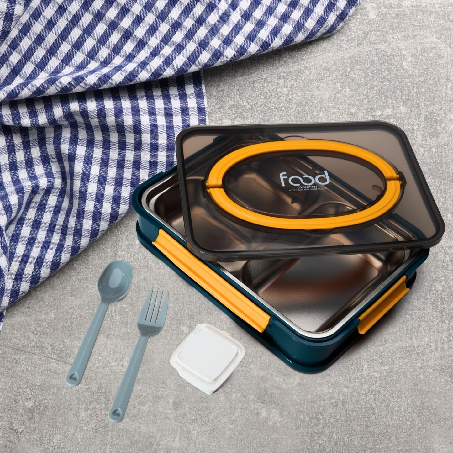 Flat Design Stainless Steel Lunch Box with Leak-Proof Lid 1000 ml