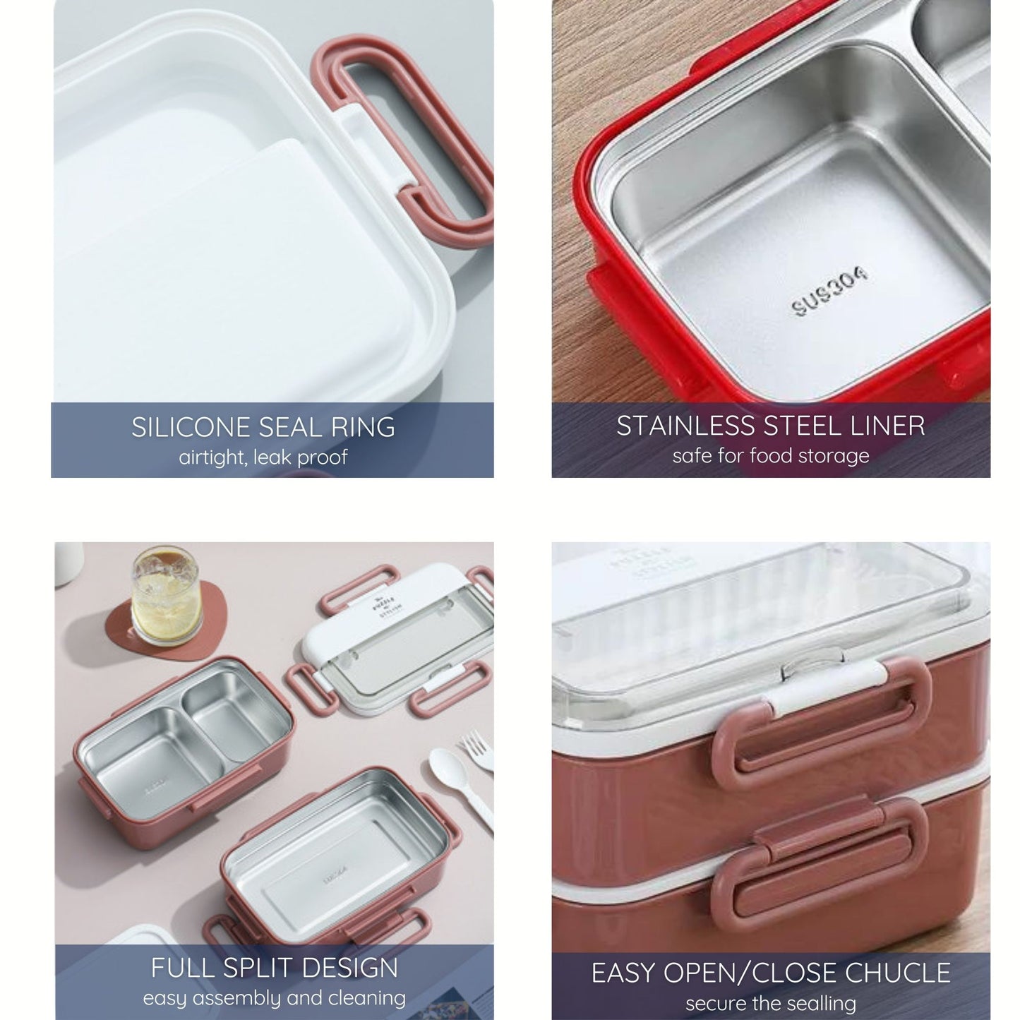 Due-Deck Stainless Steel Lunch Box - Leakproof 3 Compartment 1600 ml