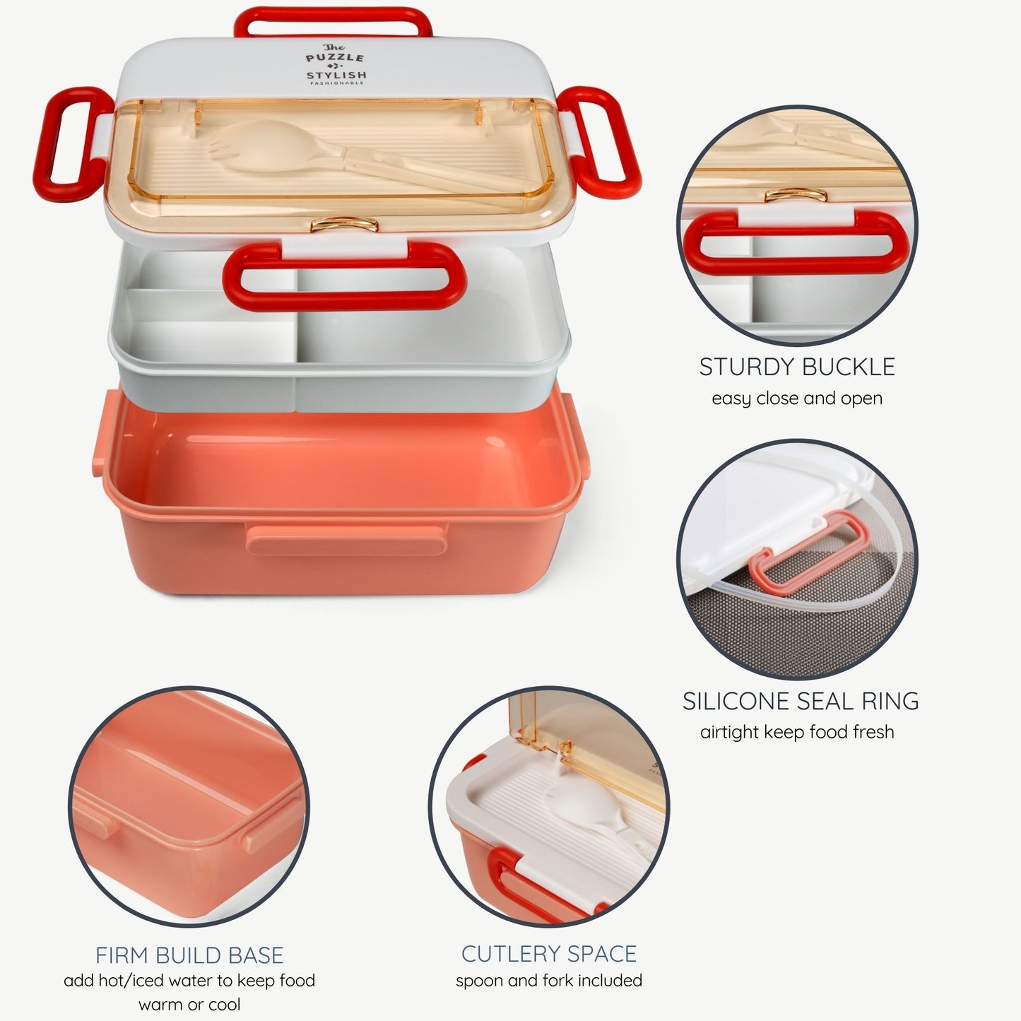 Compact 3-Compartment Bento Lunch Box 1100ml