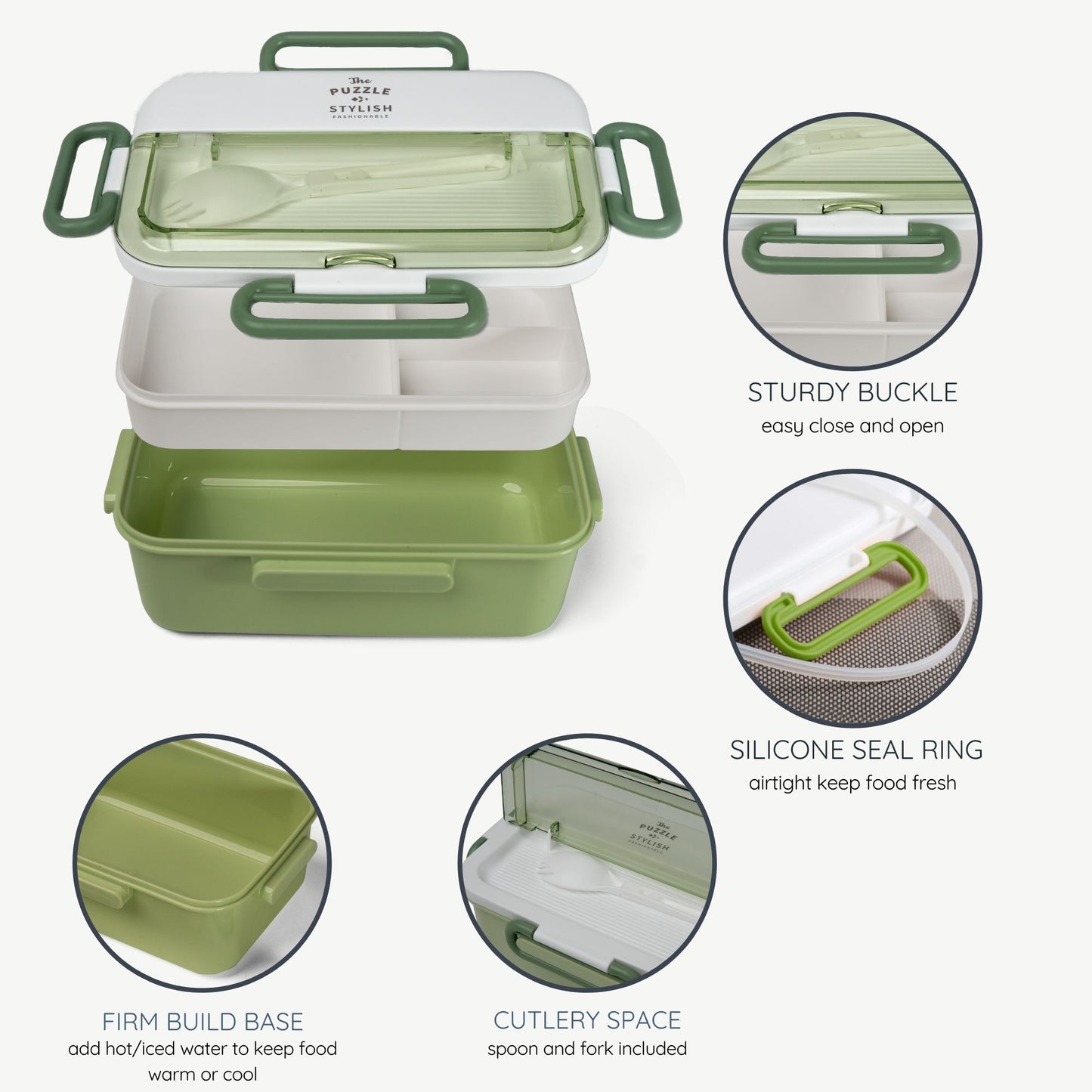 Compact 3-Compartment Bento Lunch Box 1100ml