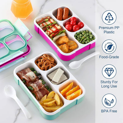 2 Pack, 4-Compartment Leakproof Lunch Containers for Toddlers 530ml 2 Colors