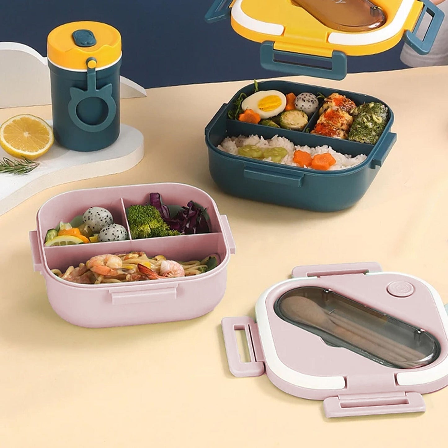 Chic Lunch Box 3 Compartment with Built-In Cutlery Slot 1300ml