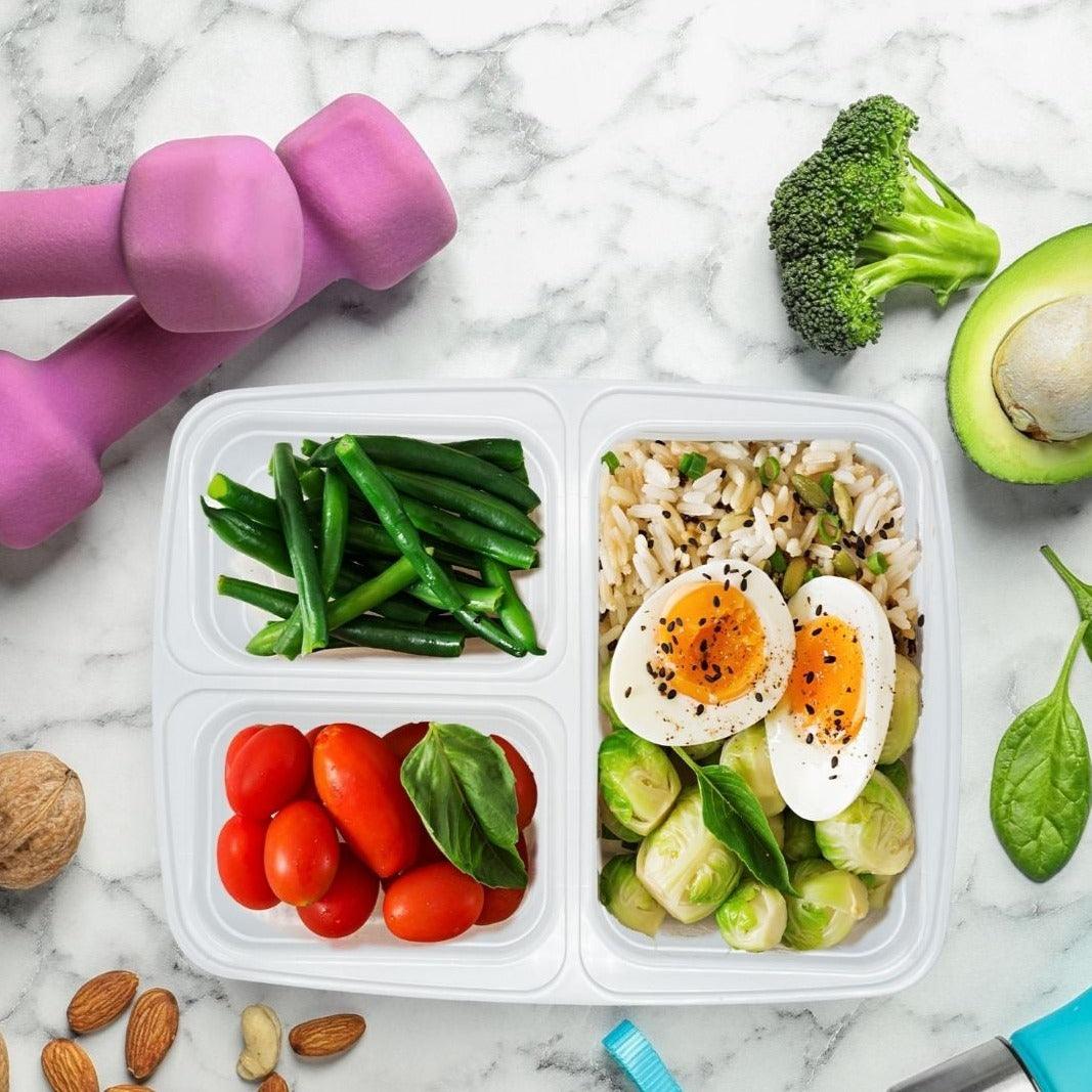 10 Pack 3-Compartment Reusable Meal Prep Containers White [942ml] - Jugglebox Australia
