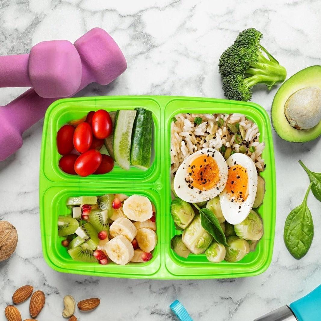 10 Pack 3-Compartment Reusable Meal Prep Containers Green [942ml] - Jugglebox Australia