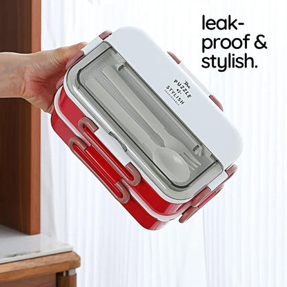 Due-Deck Stainless Steel Lunch Box - Leakproof 3 Compartment 1600 ml