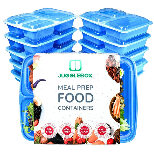 10 Pack 3-Compartment Reusable Meal Prep Containers Blue [942ml] - Jugglebox Australia