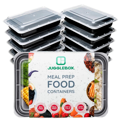 30 Pack 1-Compartment Reusable Meal Prep Containers Black [800ml] - Jugglebox Australia