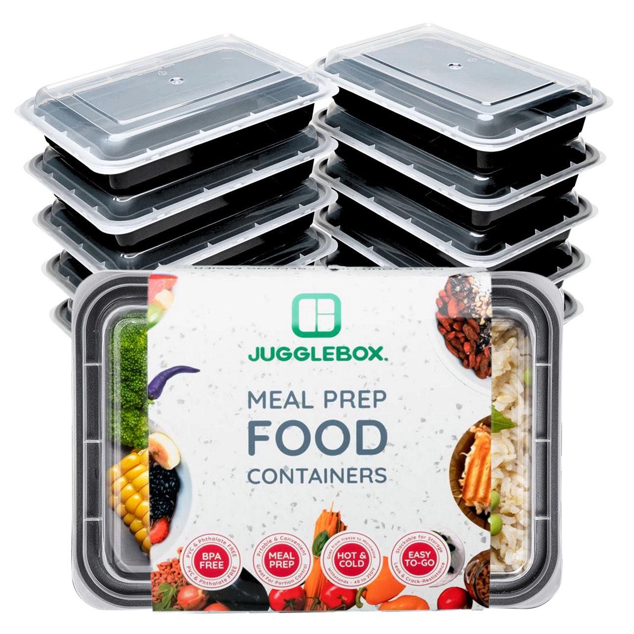 20 Pack 1-Compartment Reusable Meal Prep Containers Black [800ml] - Jugglebox Australia