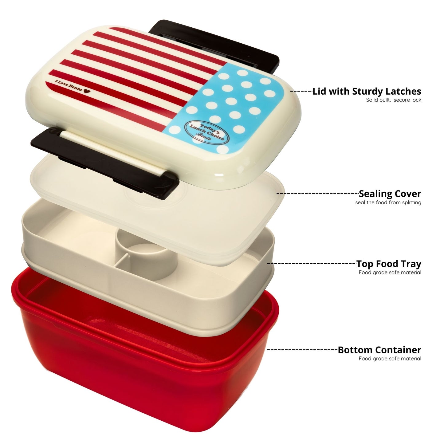 2 Pack Slim Bento Lunch Box Set – Striped & Polka Dot Design 950ml