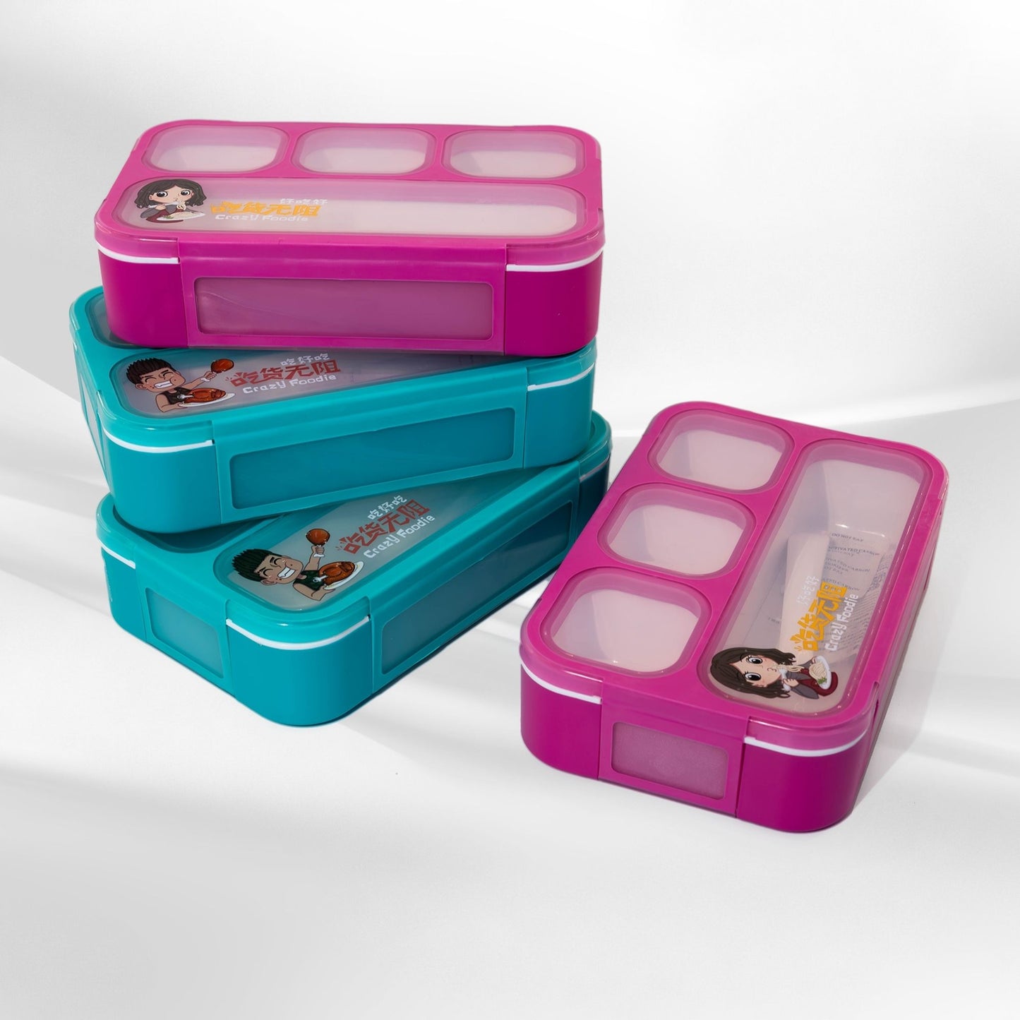 2 Pack, 4-Compartment Leakproof Lunch Containers for Toddlers 530ml 2 Colors