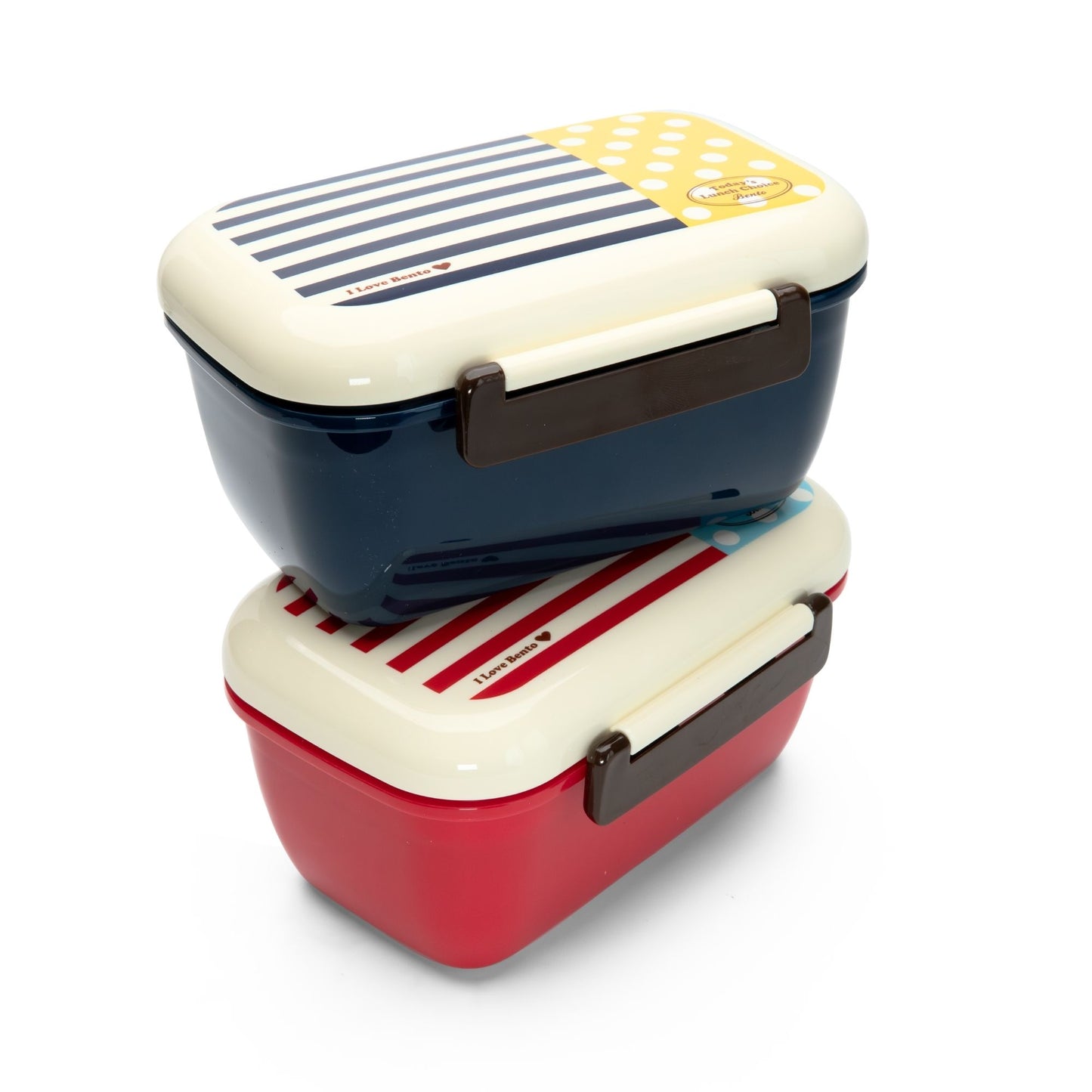 2 Pack Slim Bento Lunch Box Set – Striped & Polka Dot Design 950ml