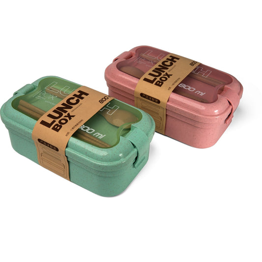 2 Pack Portable Bento Box Lunch Container with Cutlery - 800ml