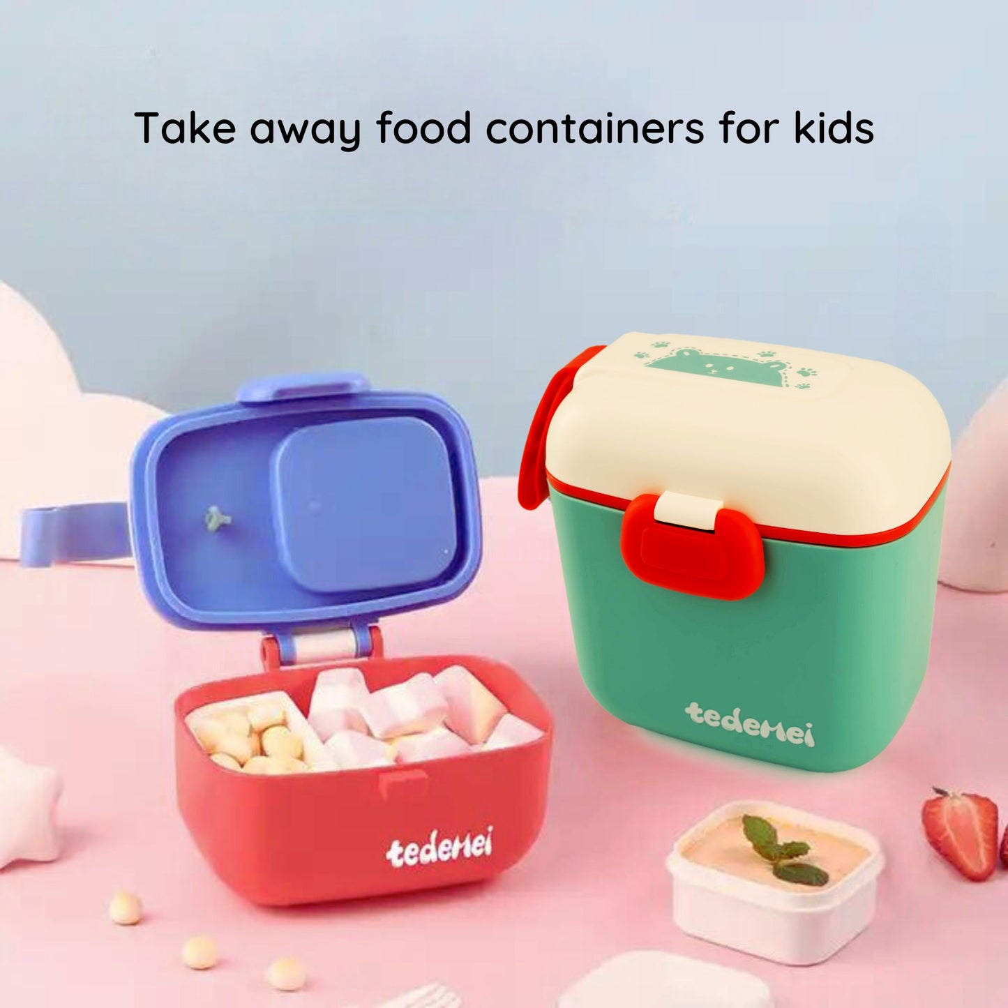 Cute Portable Snack Container with Separate Compartments and Accessories - Available in 450ml and 800ml Sizes