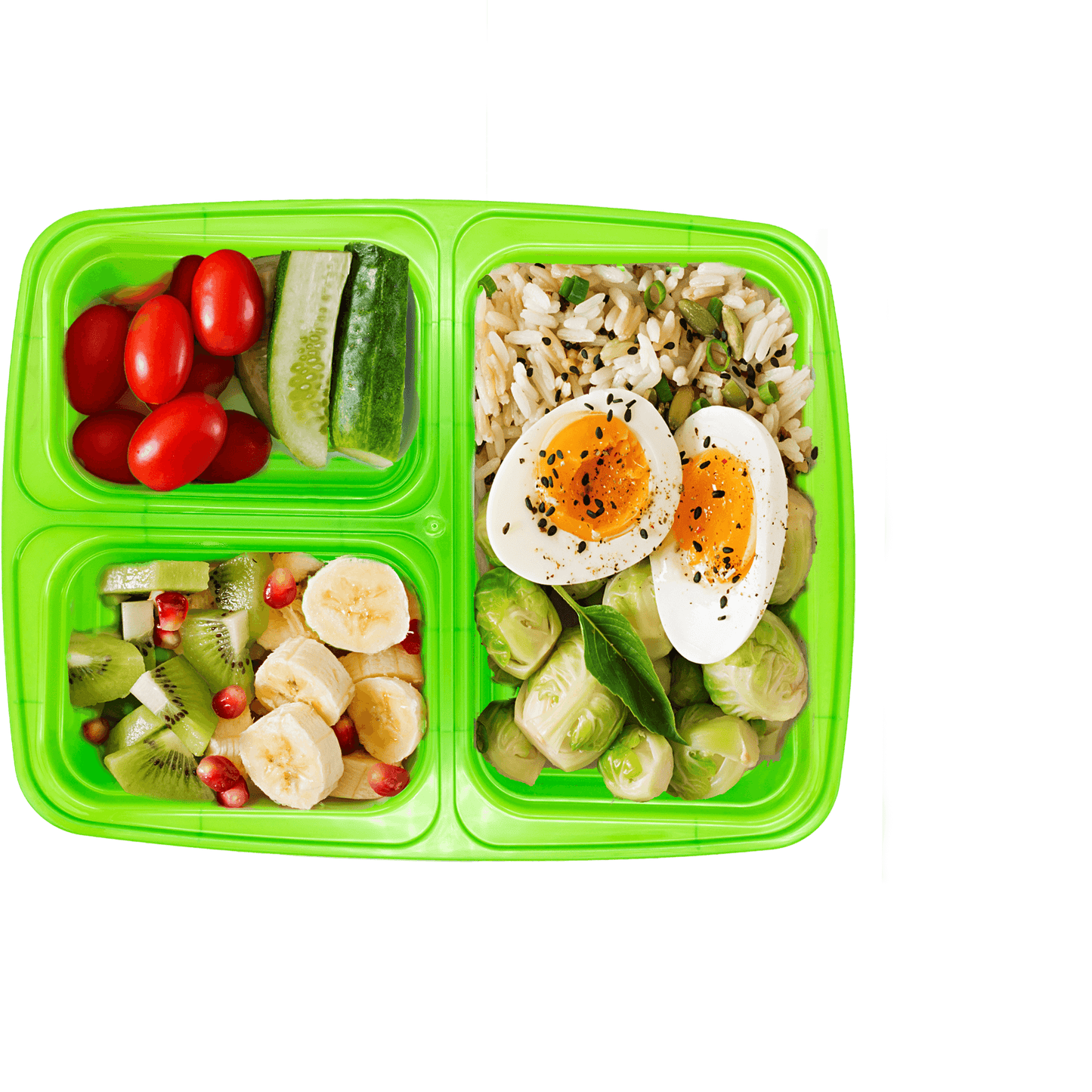 10 Pack 3-Compartment Reusable Meal Prep Containers Green [942ml] - Jugglebox Australia