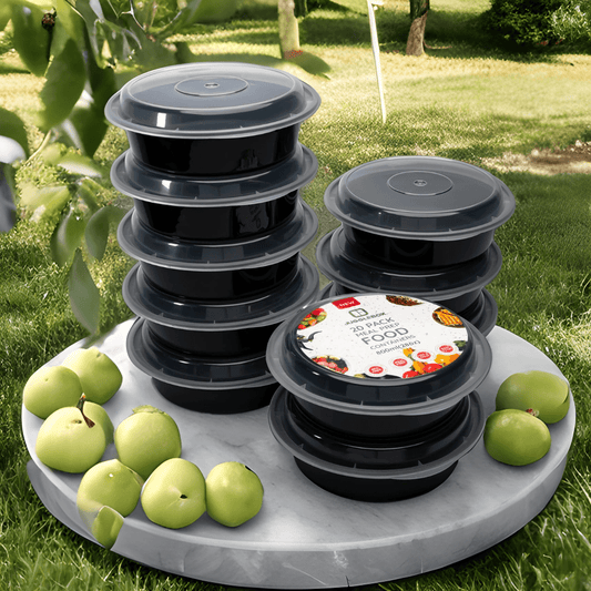 20 Pack Round Reusable Meal Prep Containers Black [800ml] - Jugglebox Australia
