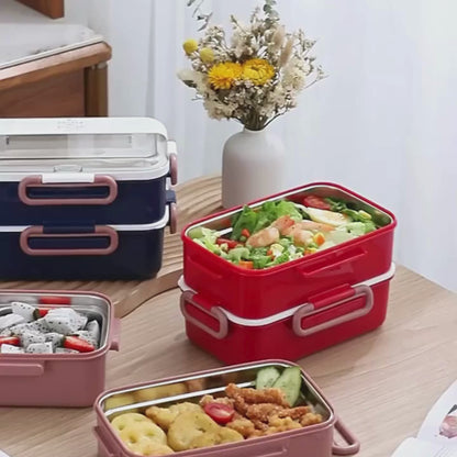 Due-Deck Stainless Steel Lunch Box - Leakproof 3 Compartment 1600 ml