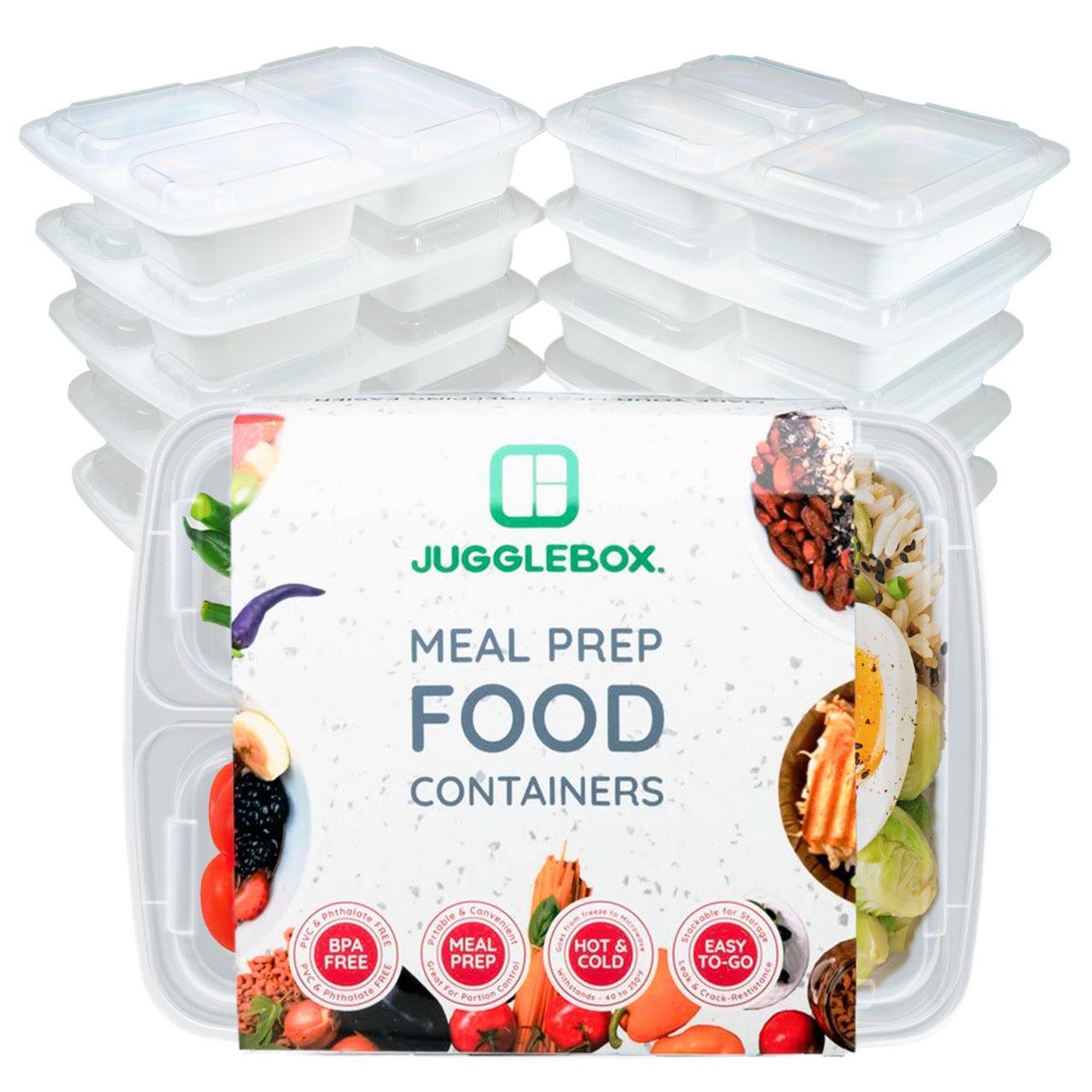 10 Pack 3-Compartment Reusable Meal Prep Containers White [942ml] - Jugglebox Australia