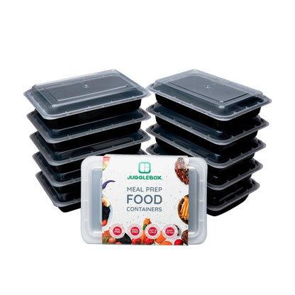 20 Pack 1-Compartment Reusable Meal Prep Containers Black [800ml] - Jugglebox Australia