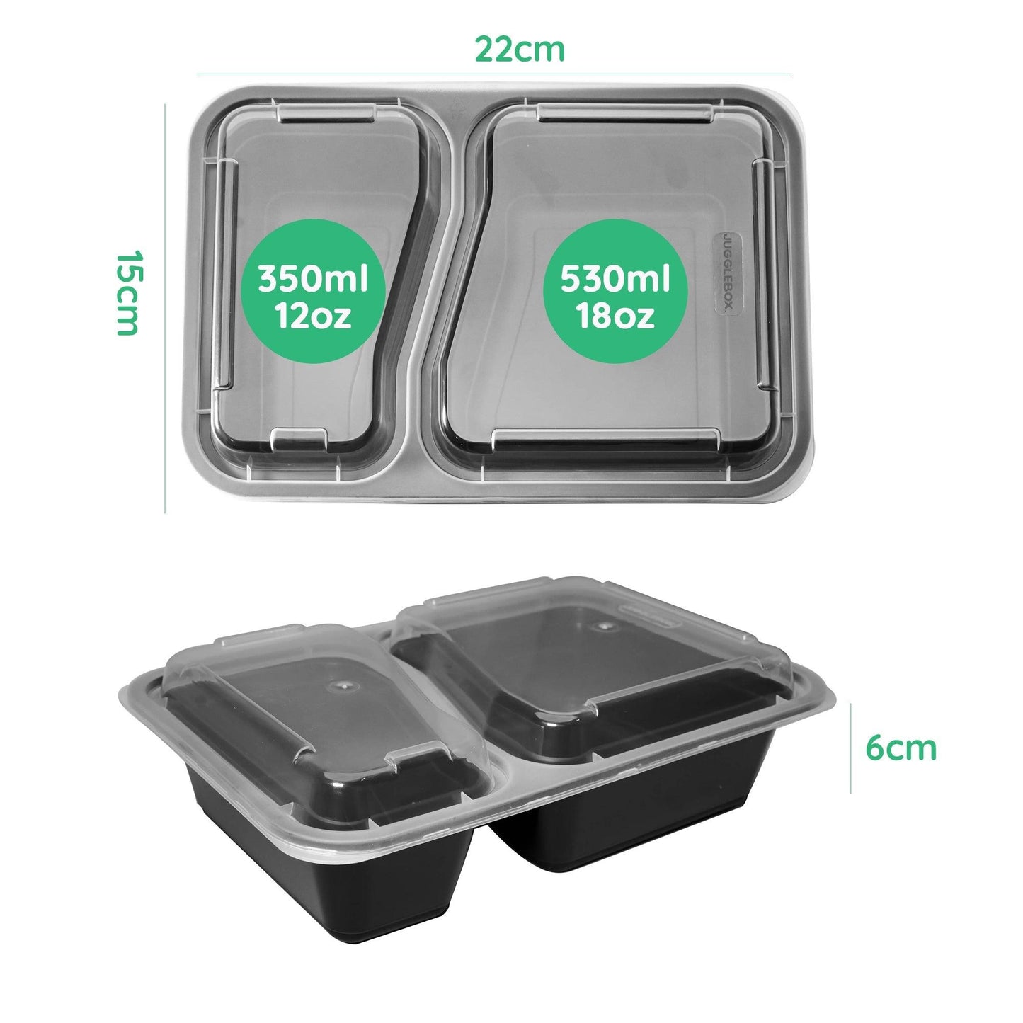 120x New Version Two Compartment Meal Prep Containers Bulk Save Pack - Jugglebox Australia