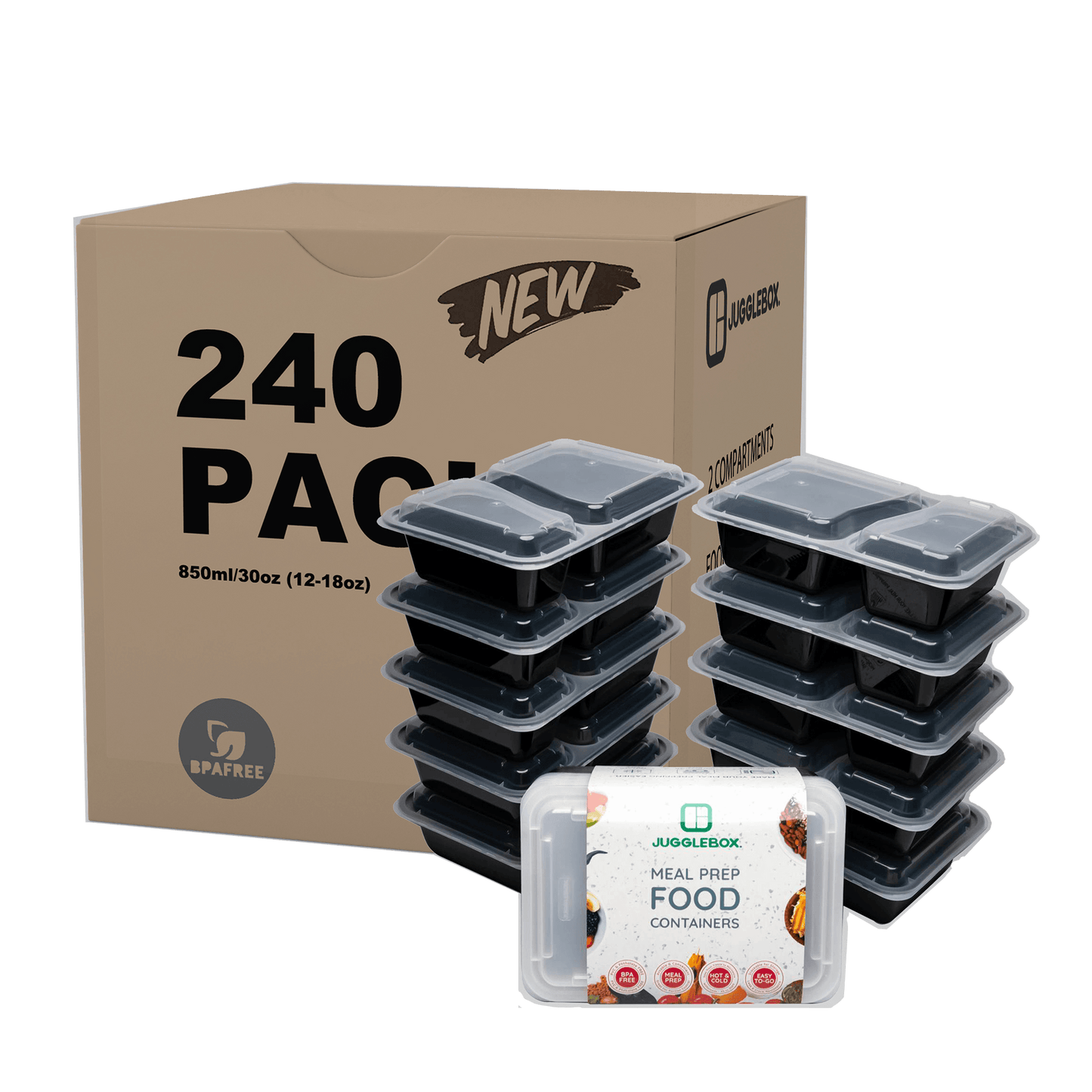 240 X Two Compartment Meal Prep Container Bulk Saving Pack - Jugglebox Australia