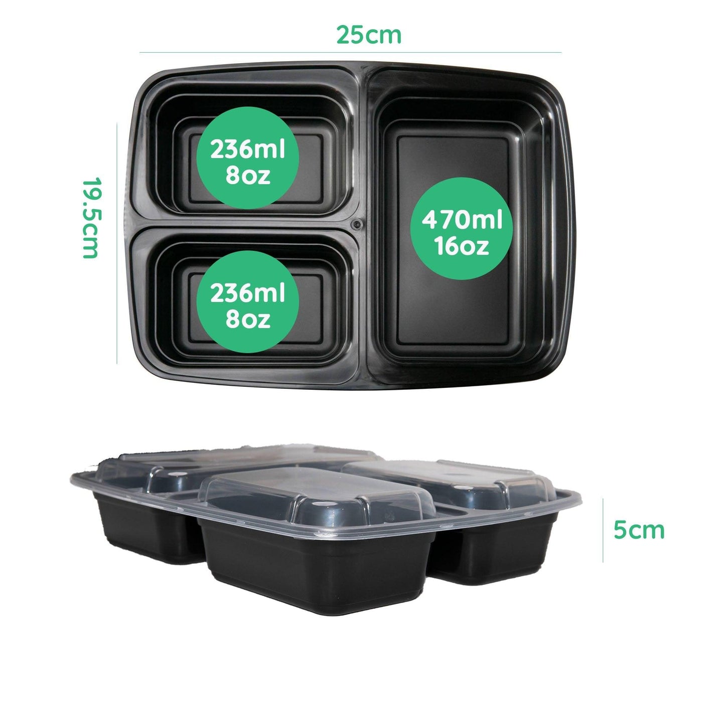 240 X Three Compartment Meal Prep Container Bulk Saving Pack - Jugglebox Australia