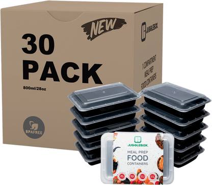 30 Pack 1-Compartment Reusable Meal Prep Containers Black [800ml] - Jugglebox Australia