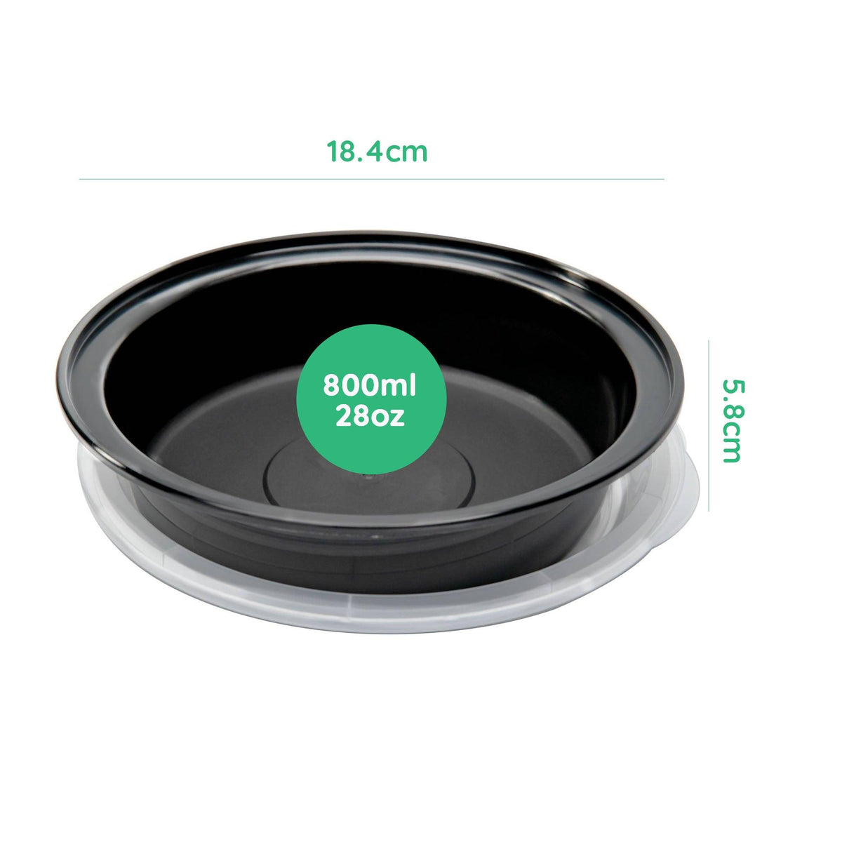 20 Pack Round Reusable Meal Prep Containers Black [800ml] - Jugglebox Australia