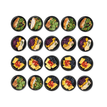 20 Pack Round Reusable Meal Prep Containers Black [800ml] - Jugglebox Australia